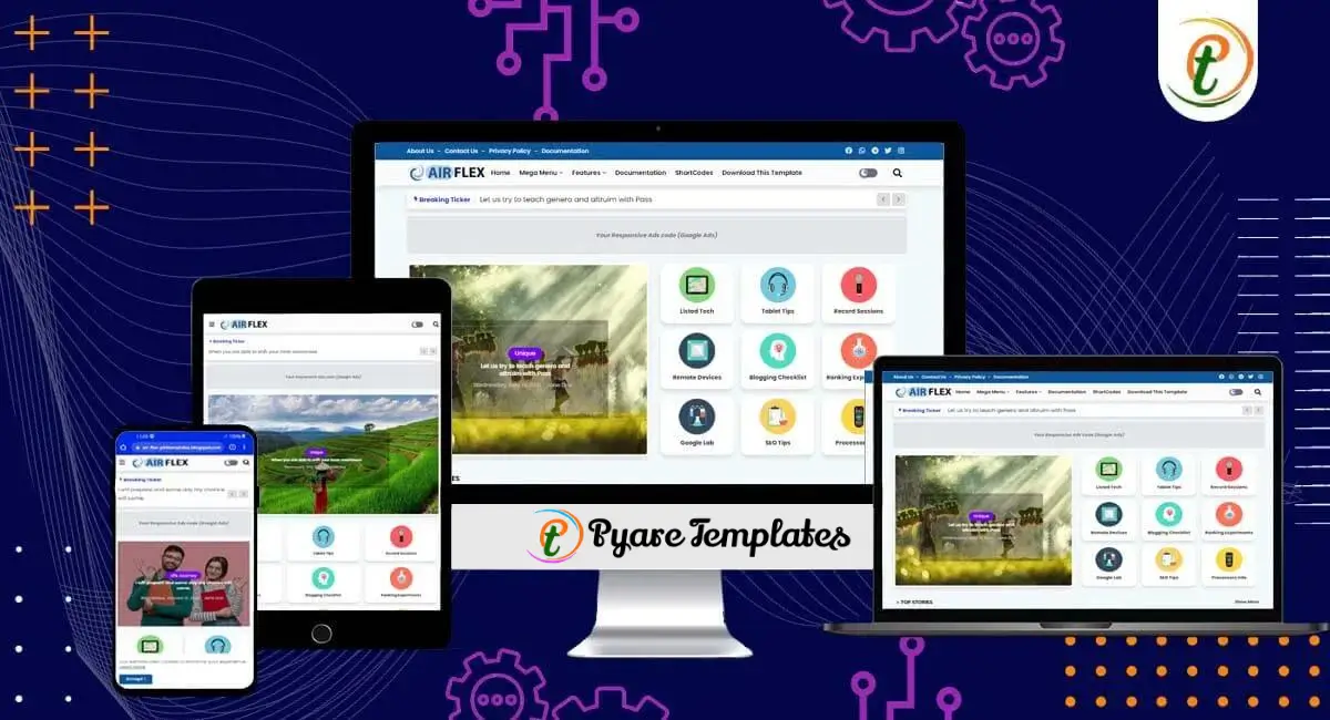 Air Flex Blogger template on desktop, tablet, and mobile screens
