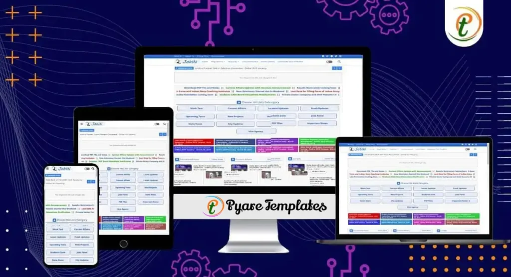 Jobiki Blogger template displaying job and education portal layout with cards and tables