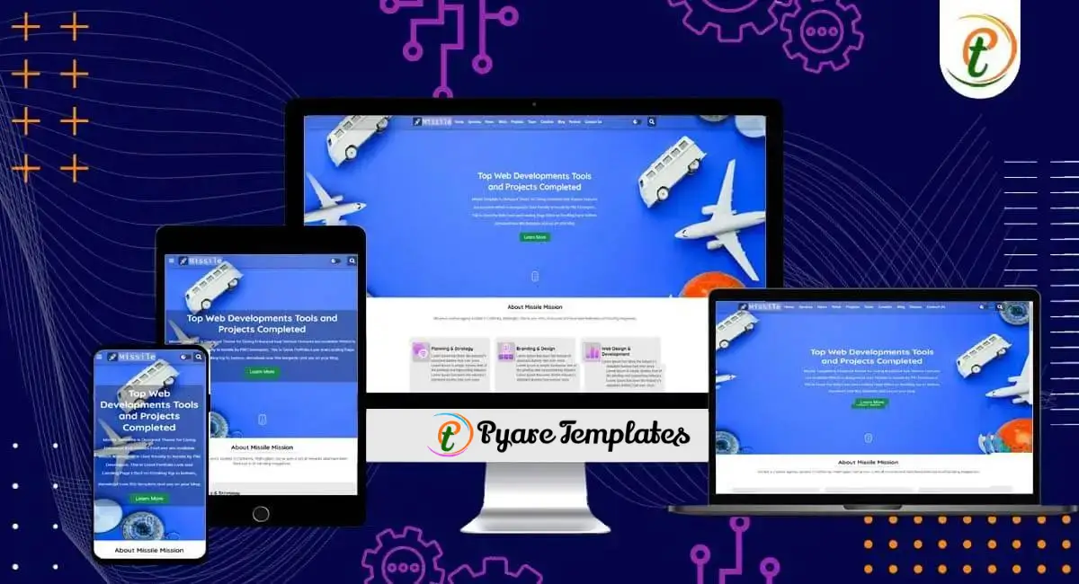 Missile Blogger template shown on mobile, tablet, and desktop