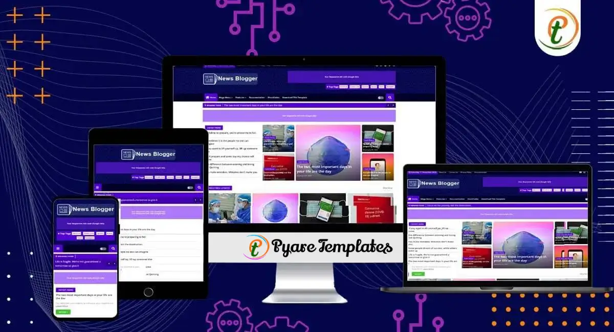 News Blogger template on desktop, tablet, and mobile showcasing magazine layout