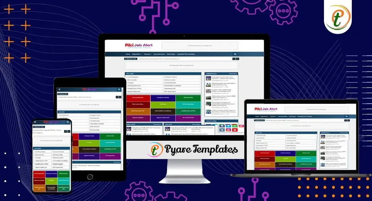 Piki Job Alert Blogger template displaying color-coded job categories