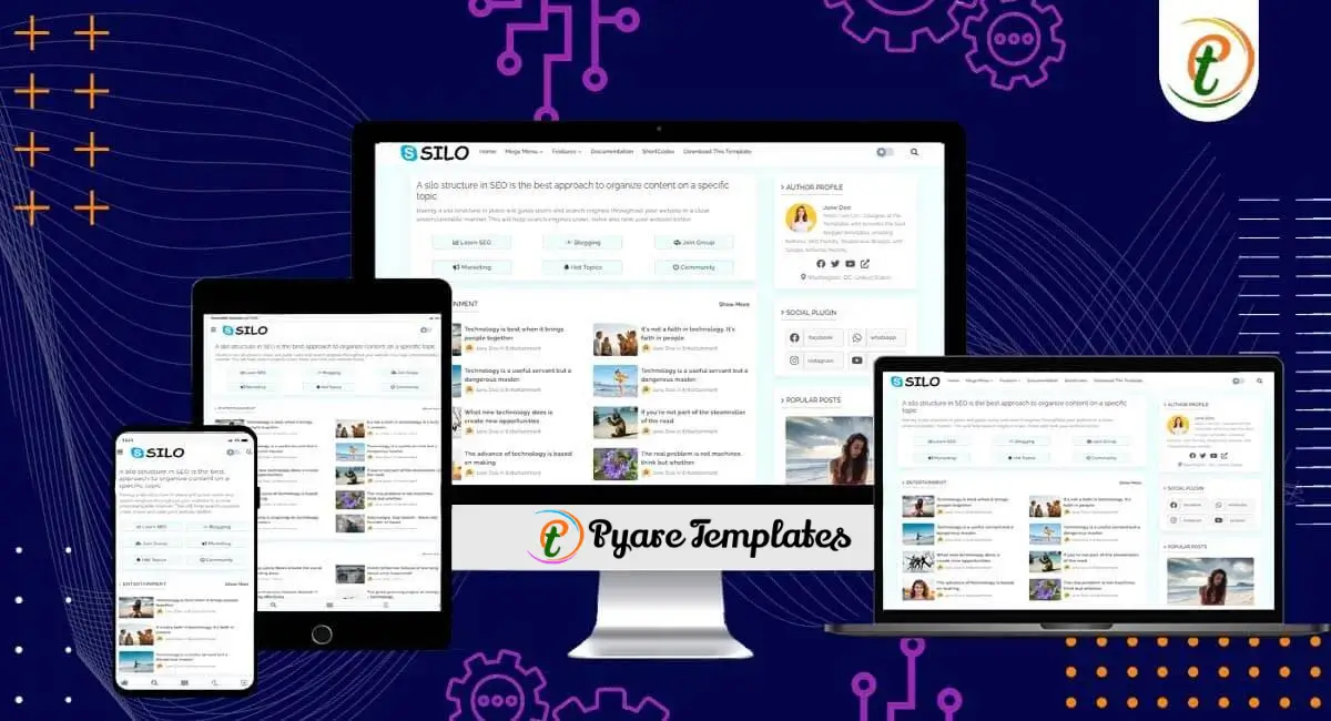 Silo Blogger template displayed on desktop, tablet, and mobile