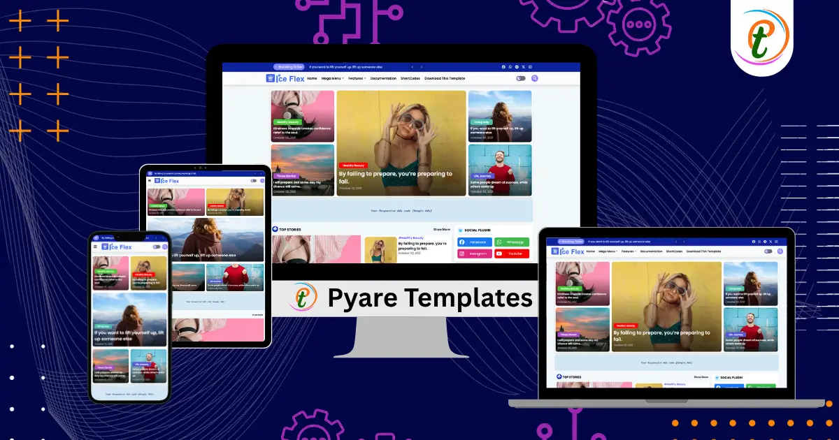 IceFlex Blogger Template demo with trending ticker, clean category cards, author sidebar, and speed performance indicators