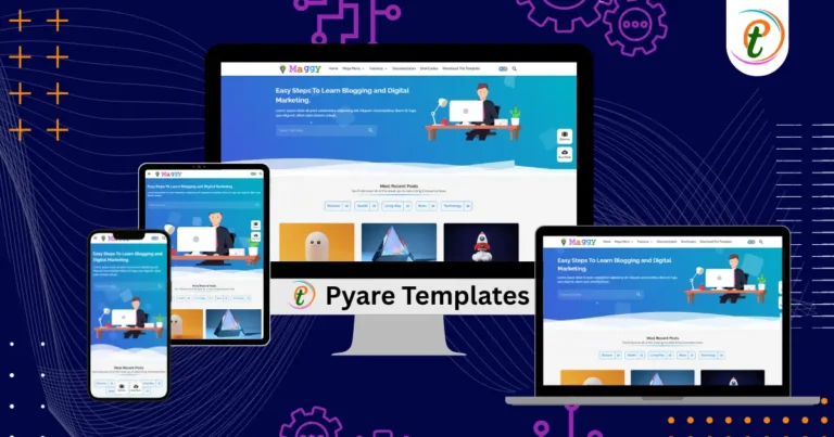 Maggy Blogger template screenshot showing featured post section with water‑flow animation and custom card layout
