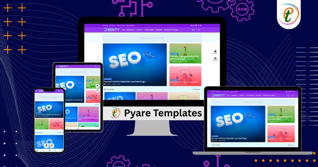 Minty Blogger template screenshot showing colorful gradient magazine layout