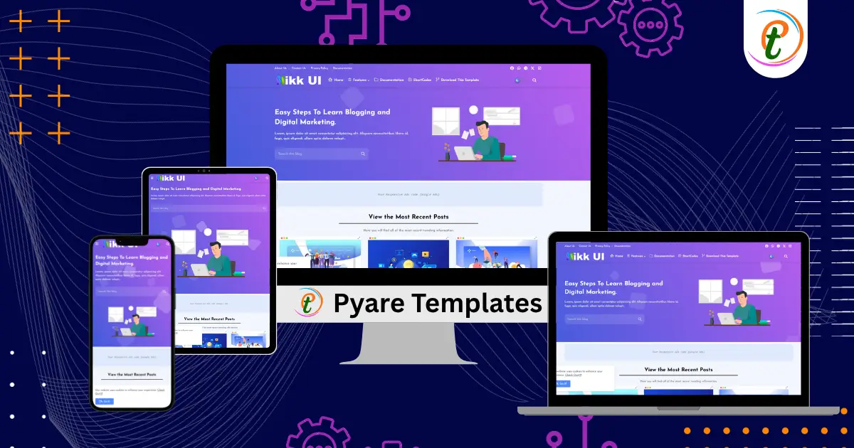 Nikk UI Blogger template demo showing minimal colorful grid layout, hero showcase, search bar, and speed performance indicators