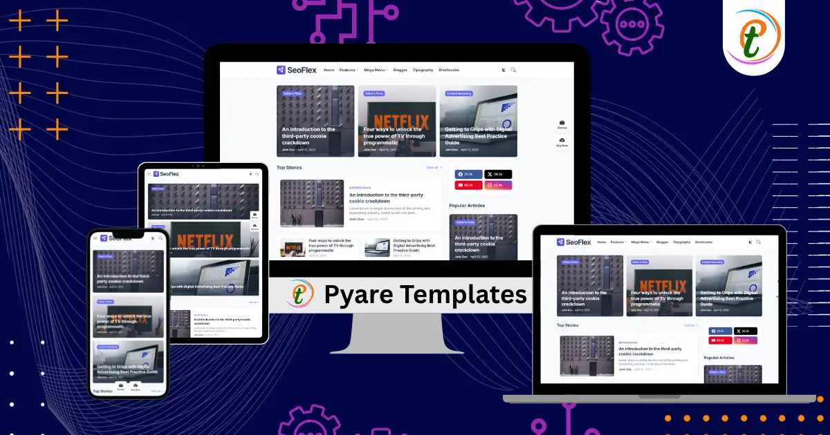 SeoFlex Blogger Template homepage showcasing flexible grid and SEO features.