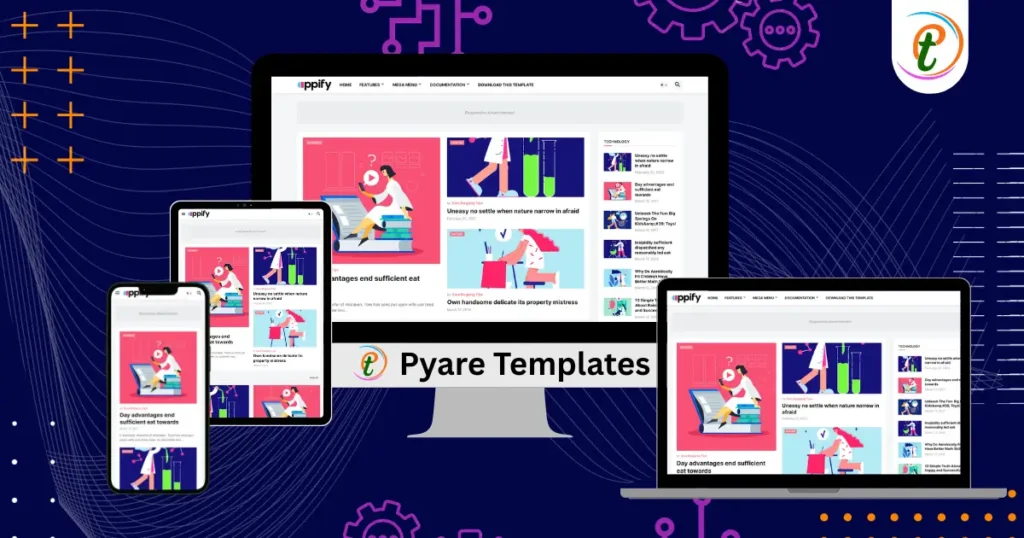 Appify Blogger Template screenshot showcasing tech magazine layout with dark mode toggle