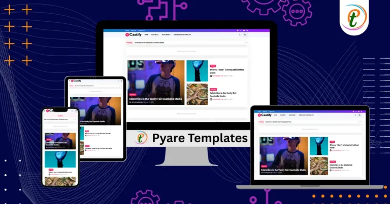 Castify Blogger Template screenshot showing modern magazine-style layout with slider
