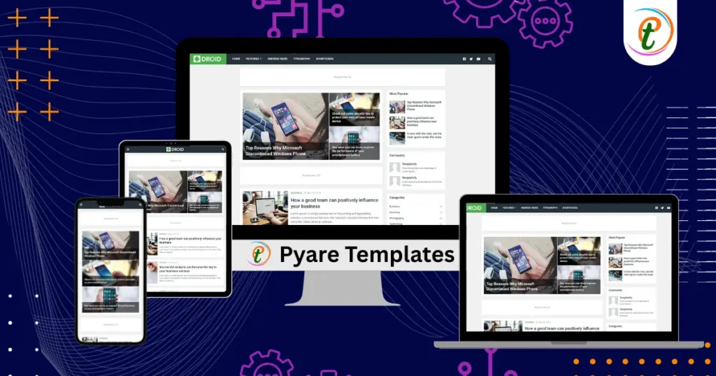 Droid Blogger Template with clean layout, featured post grid, and responsive design
