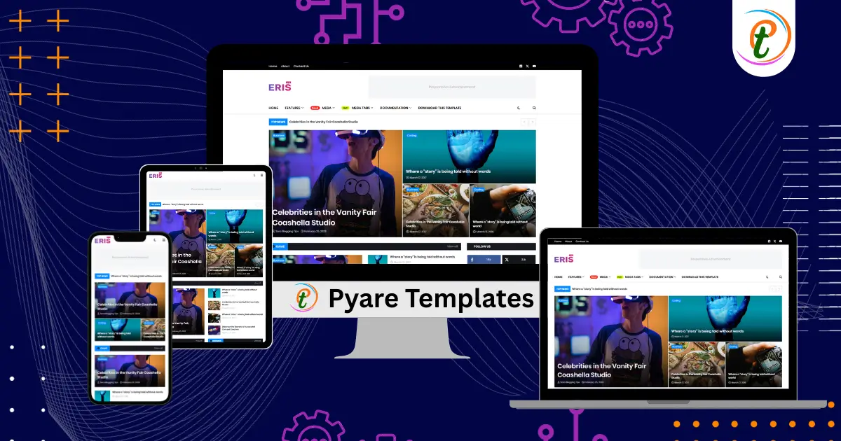 Eris Blogger Template preview showcasing a sleek news-style layout with featured slider and sidebar widgets