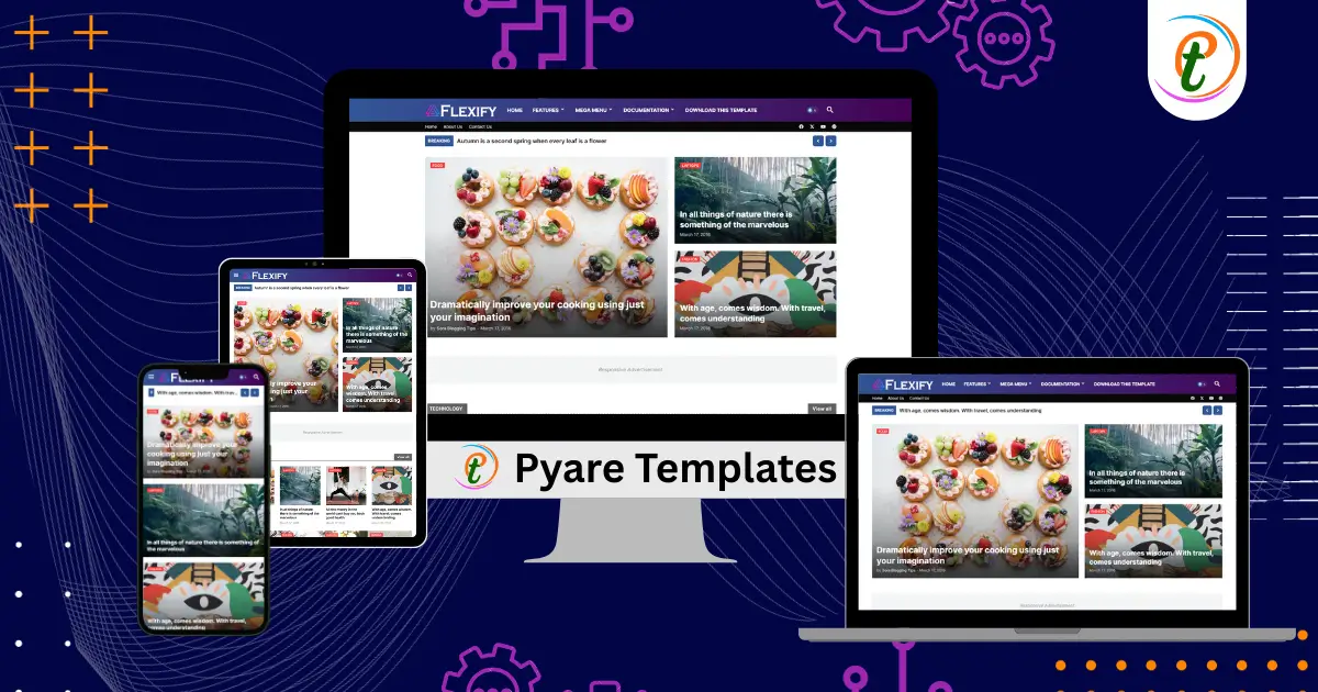 Flexify Blogger Template showcasing modern magazine layout on desktop and mobile