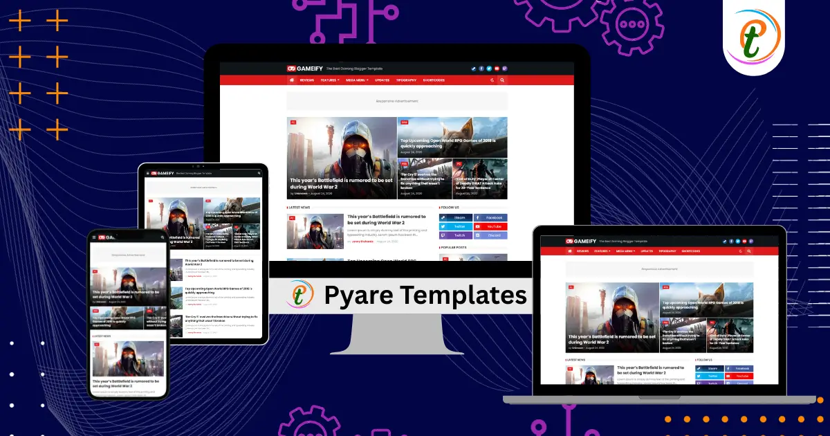 Gameify Blogger Template with dark mode, mega menus, and responsive design