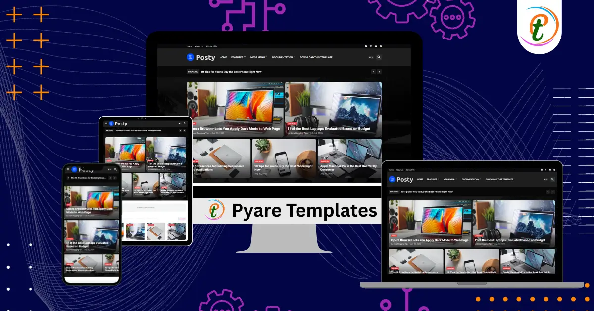 Posty Blogger Template featuring magazine layout, mega-menu, dark mode switch