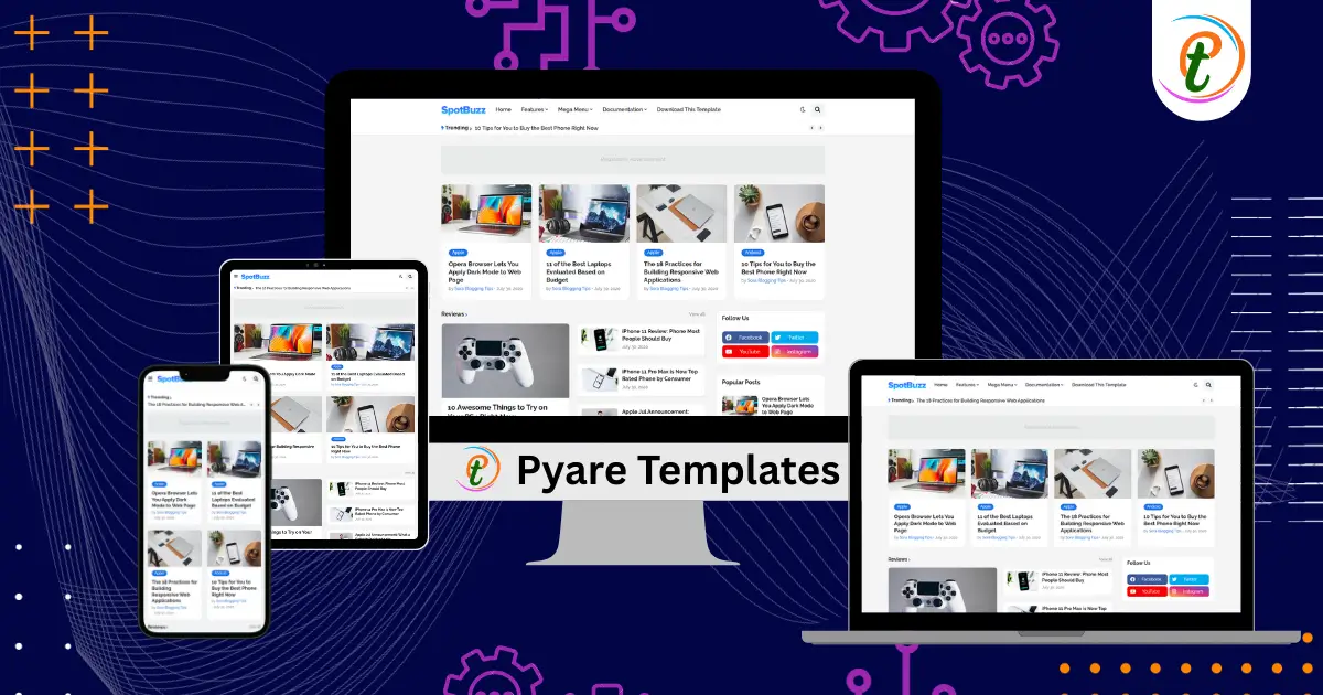 SpotBuzz responsive Blogger template screenshot with dark mode