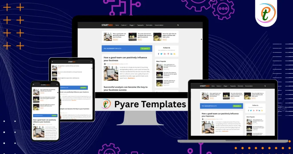 StartSEO Blogger Template preview with fixed menu, mega menu, and sidebar