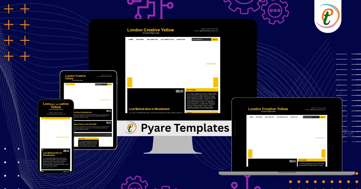 London Creative Blogger Template black yellow slideshow layout
