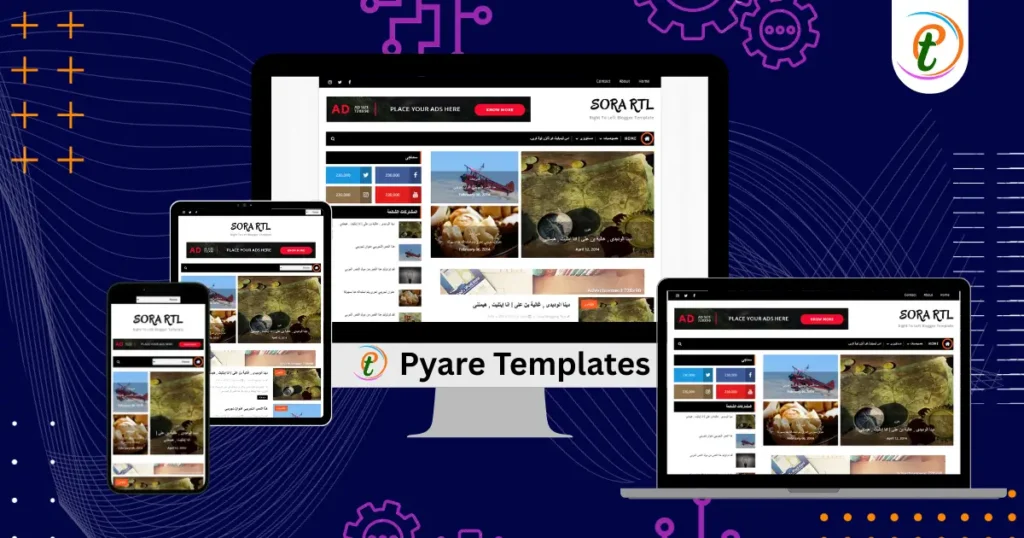 Sora RTL Blogger template preview with RTL layout