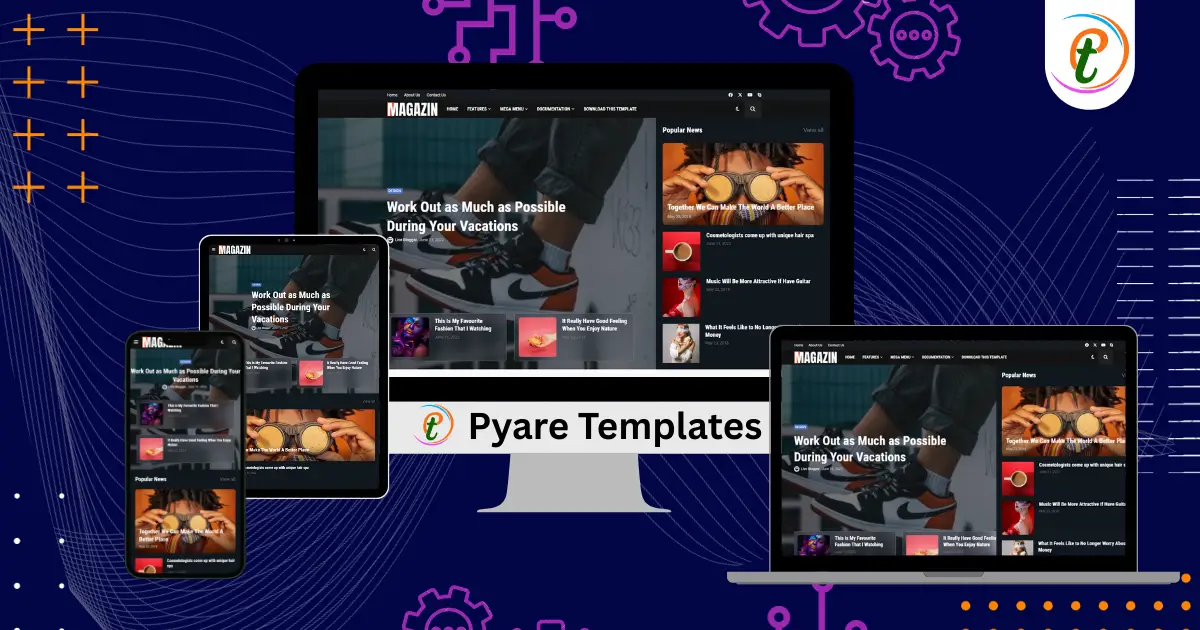 Magazin Blogger Template homepage screenshot showing magazine-style grid and featured post slider